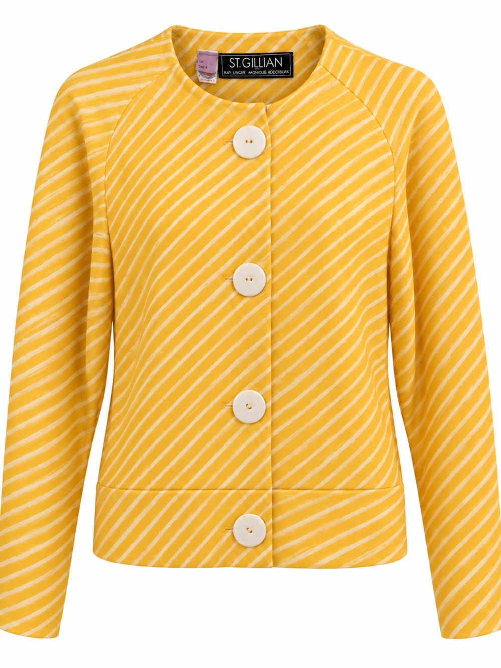 80s Vintage St. Gillian Kay Unger Yellow White Stripe Peplum Jacket Size 8 USA